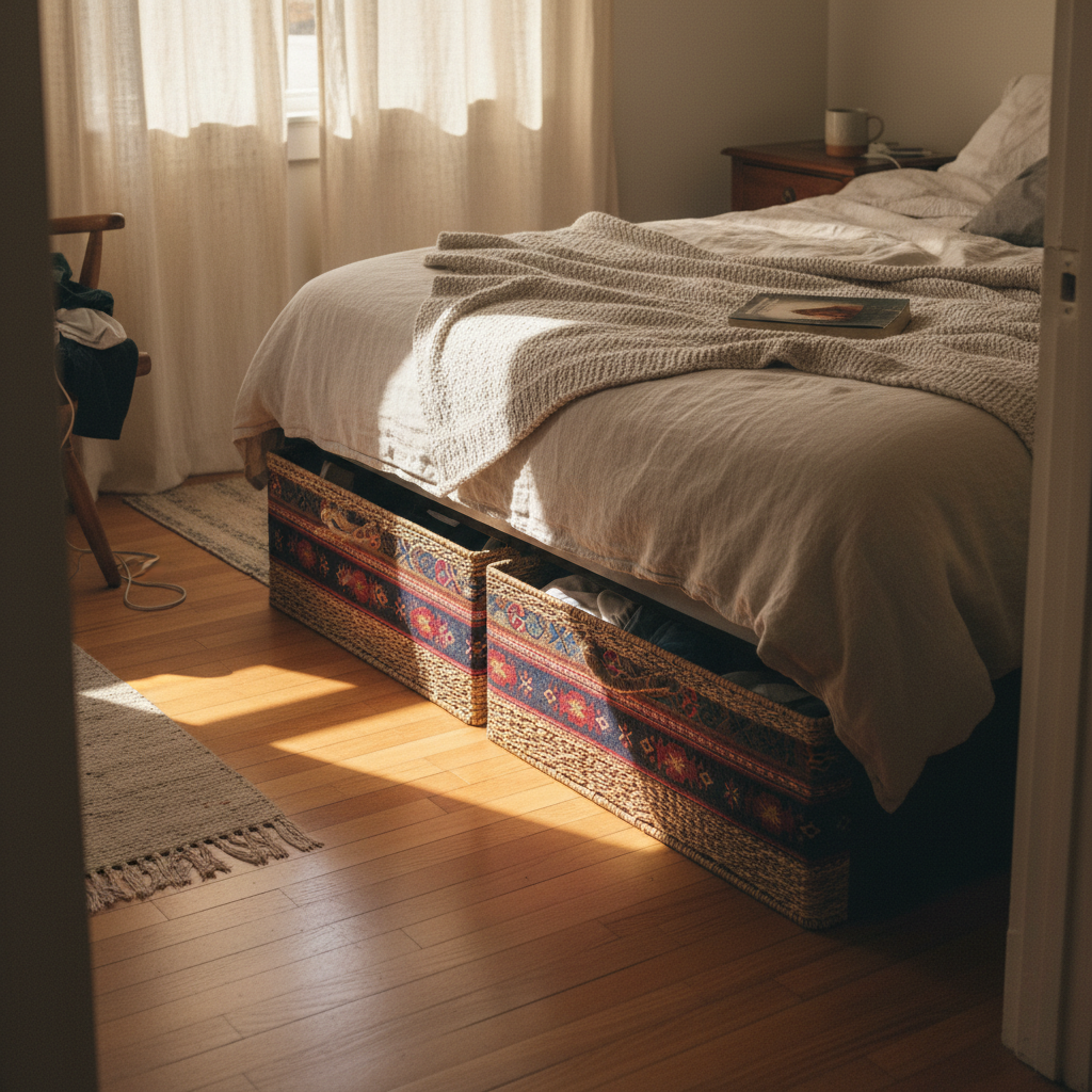 2. Underbed Storage with Ethnic Fabric Liners