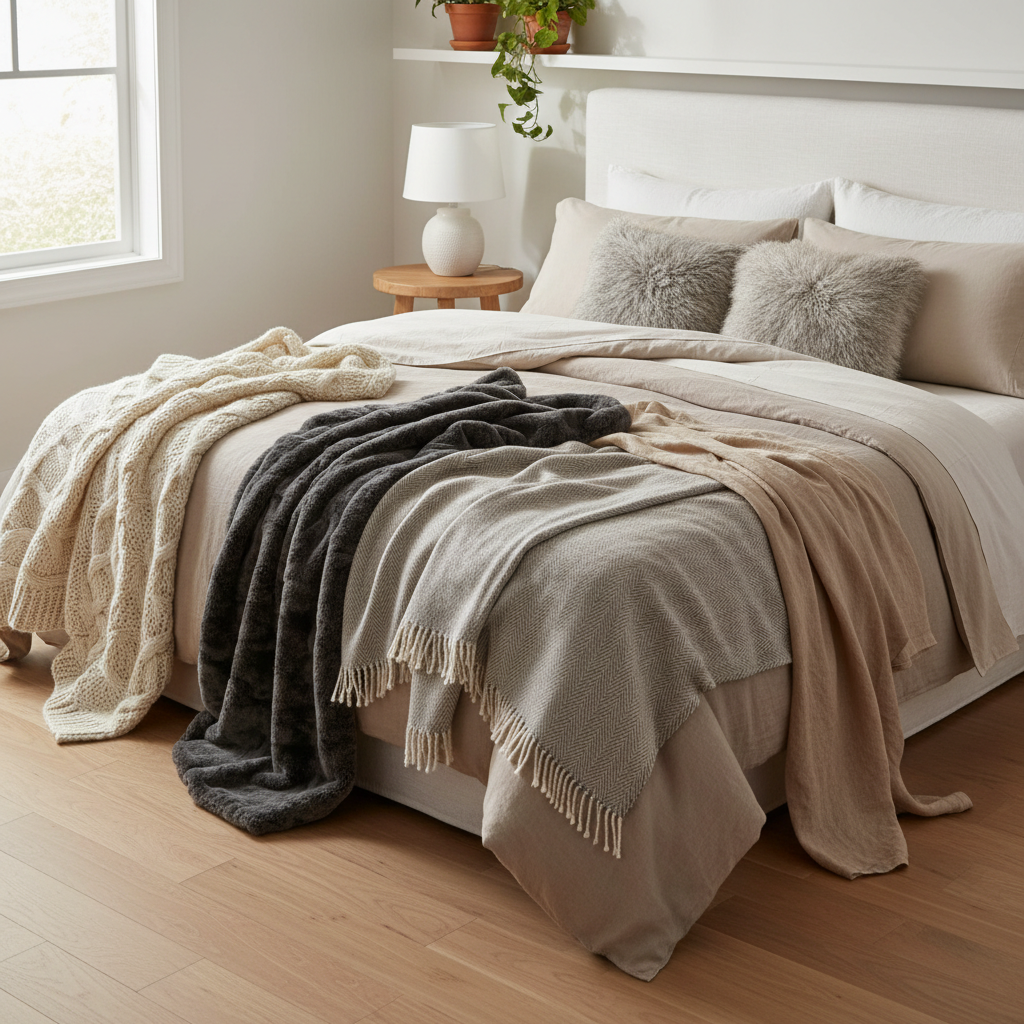 4. Textured Throw Blankets for Instant Coziness