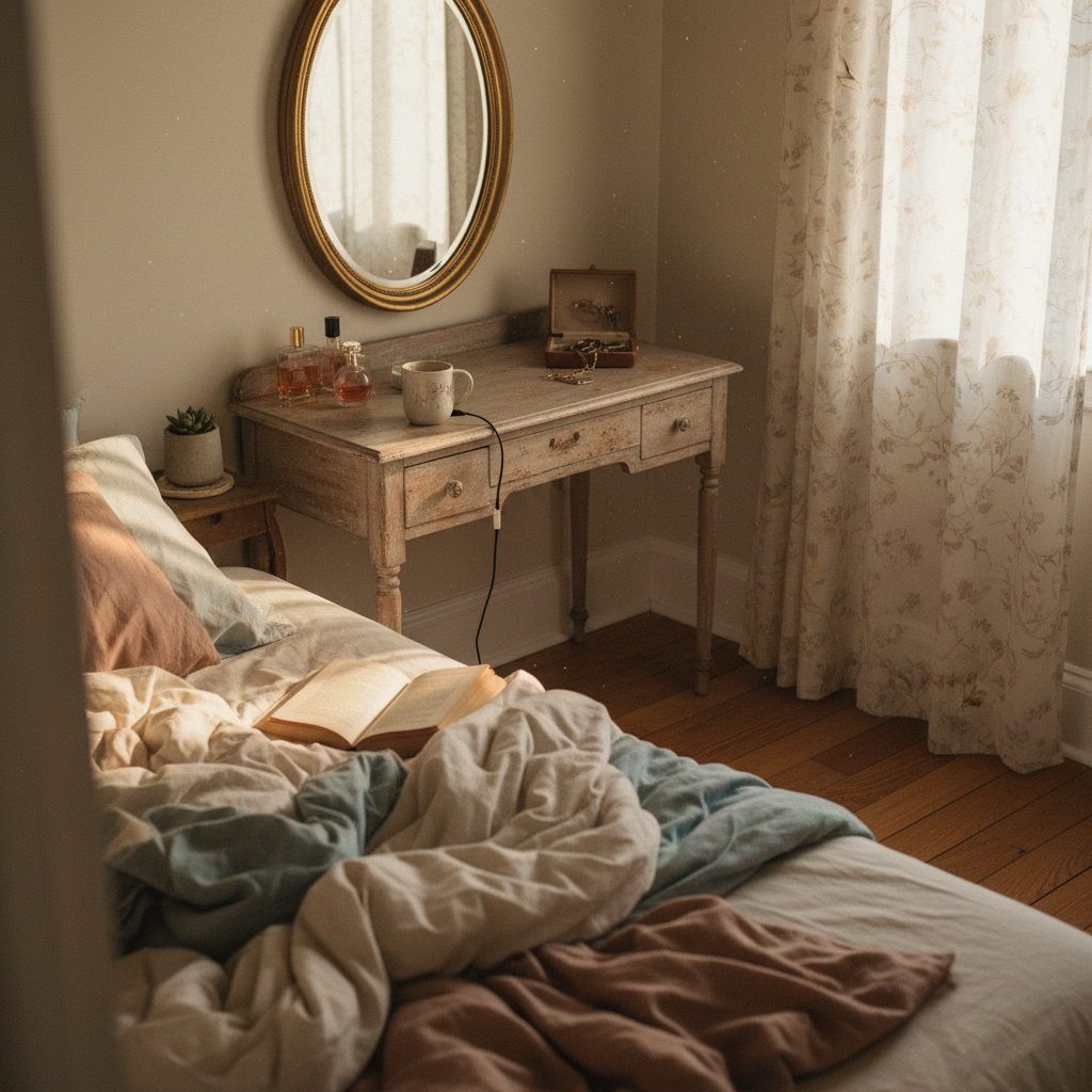 3. Vanity Nook with Vintage Mirror