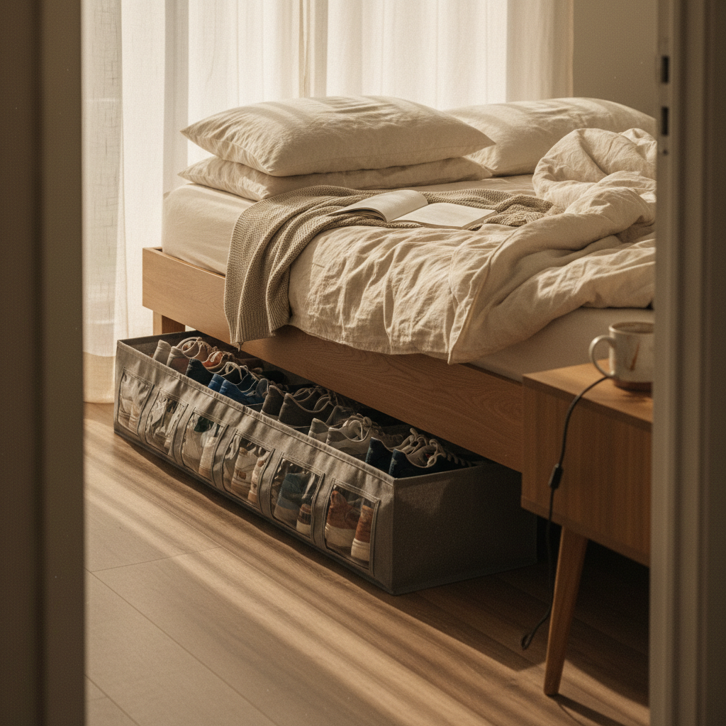 10. Underbed Shoe Organizer with Clear Windows
